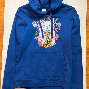 NWOT - never worn - blue hoodie with maneki neko (lucky cat)